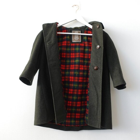 Wool Coat Girls 26 Wool Alpaca Italian Jacket 14 Dark Green Forest MERLET Italy - Picture 2 of 16